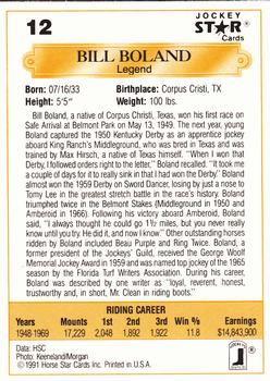 1991 Jockey Star Jockeys #12 Bill Boland Back